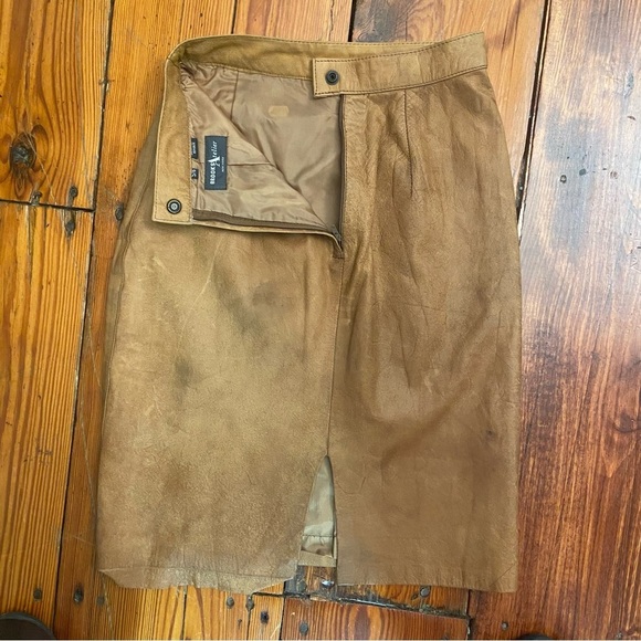 Brooks Atelier New York Leather Pencil Skirt Size 5/6 Tan Career Classic Fall - Picture 7 of 9